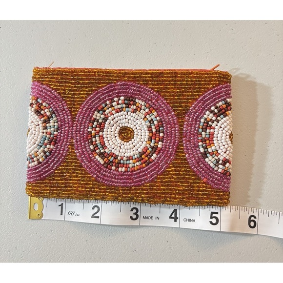 Small Beaded Purse Wallet Zip Closure Colorful Boho Orange Purple Pink Cute - Picture 2 of 8
